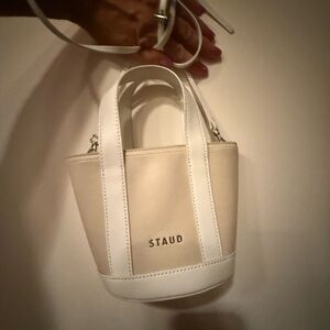 STAUD Mini Bag in Cream and White
